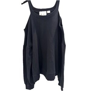 Maeve Anthropologie S Black Cold Shoulder Long Slve 100% Cotton Top Cut Out Crop
